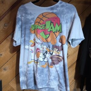 Space Jam Looney Tunes Tie Dye Graphic T-Shirt Grey White Small RN 71868